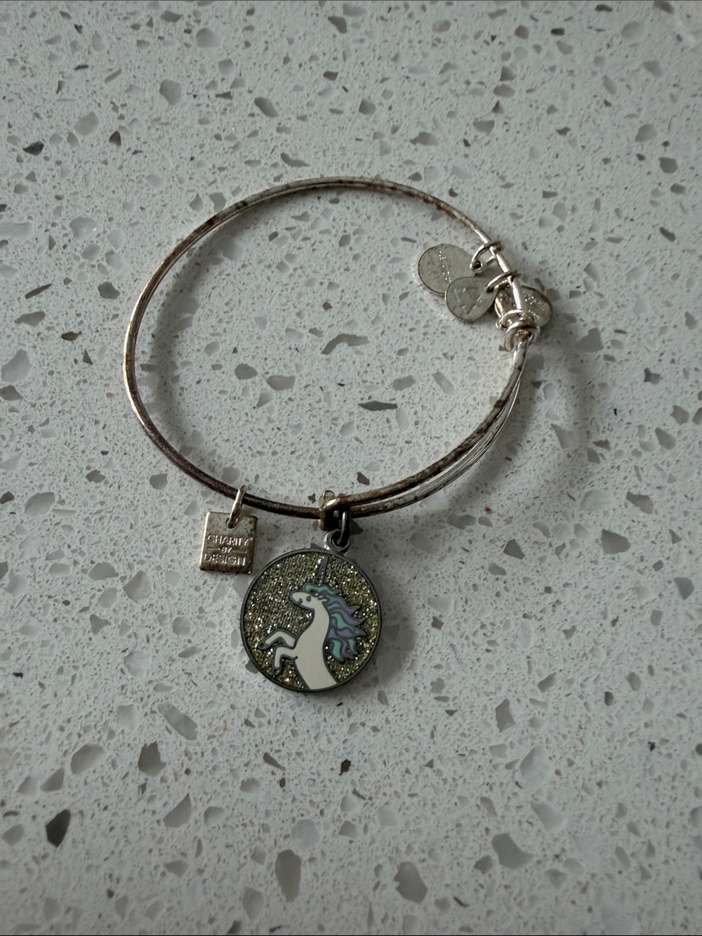 Alex and Ani Silver-Tone Unicorn Charm Bangle with Glitter